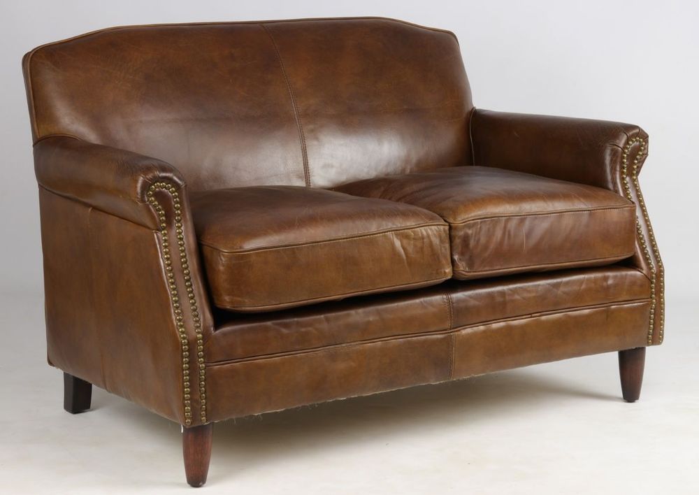 Canapés - Canapé 2 places Normandie en cuir véritable - Vintage Cigare - JP2B Décoration - JP2B DECORATION