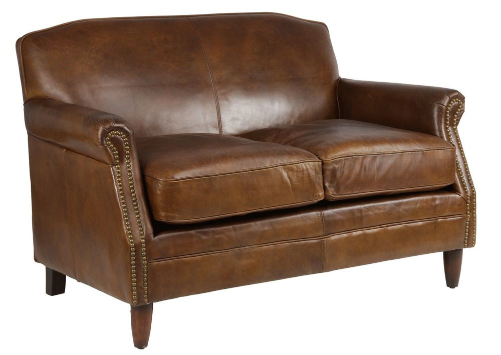 Canapés - Canapé 2 places Normandie en cuir véritable - Vintage Cigare - JP2B Décoration - JP2B DECORATION