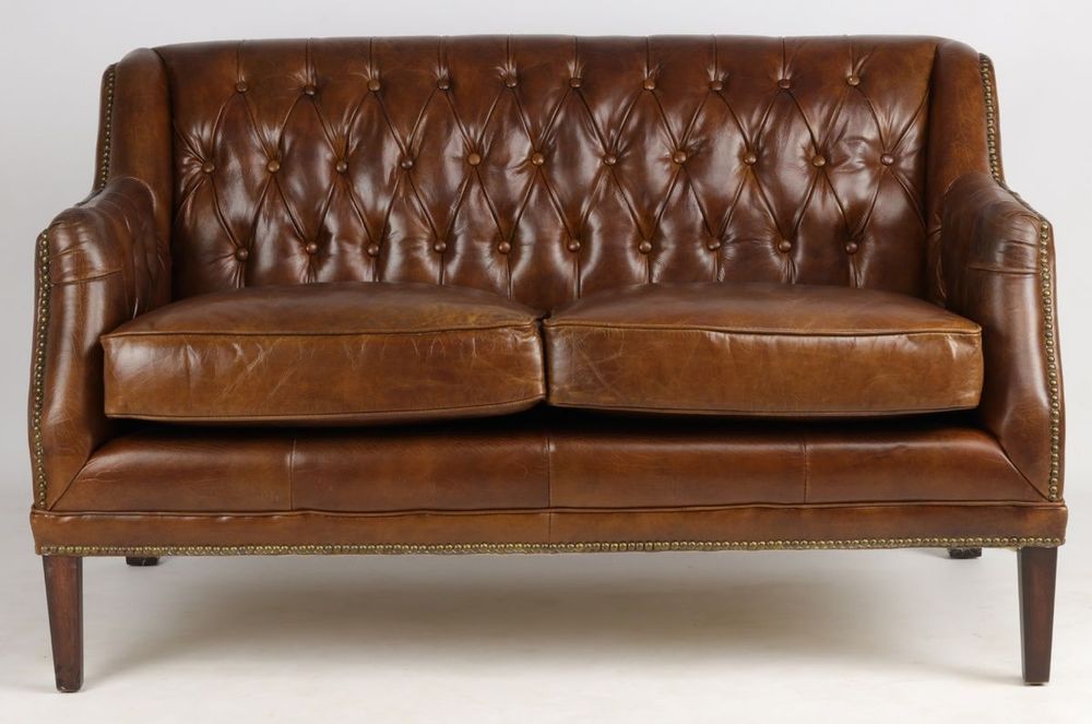 Sofas - Hampton Leather 2-Seater Sofa - Vintage Cigare - JP2B Decoration - JP2B DECORATION