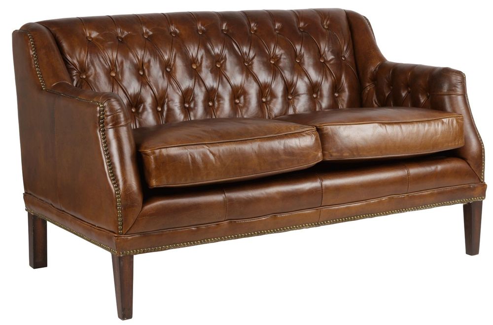 Sofas - Hampton Leather 2-Seater Sofa - Vintage Cigare - JP2B Decoration - JP2B DECORATION