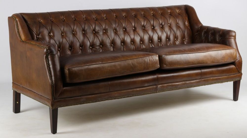 Sofas - Large Hampton Sofa in Cigar Leather - 3-Seater Elegance and Comfort - JP2B DECORATION