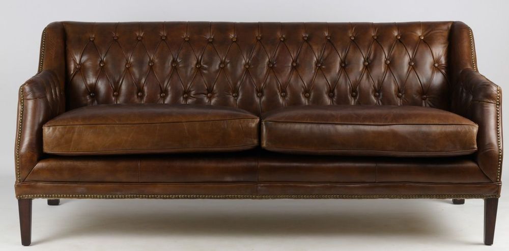 Sofas - Large Hampton Sofa in Cigar Leather - 3-Seater Elegance and Comfort - JP2B DECORATION
