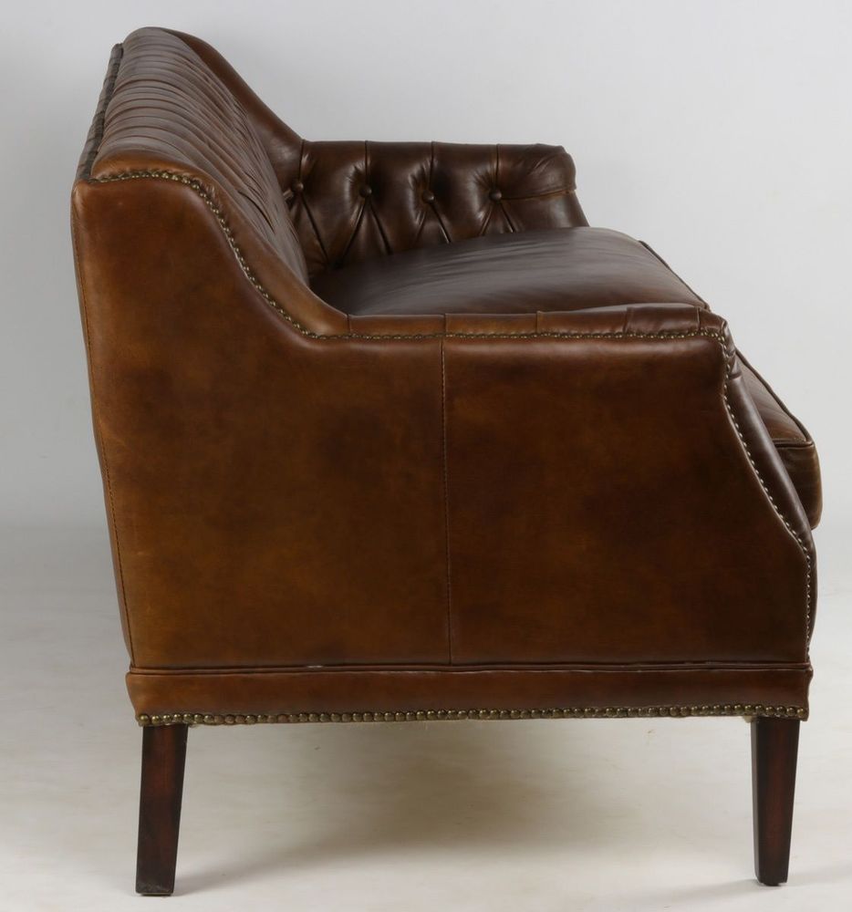 Sofas - Large Hampton Sofa in Cigar Leather - 3-Seater Elegance and Comfort - JP2B DECORATION