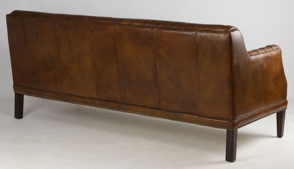 Sofas - Large Hampton Sofa in Cigar Leather - 3-Seater Elegance and Comfort - JP2B DECORATION