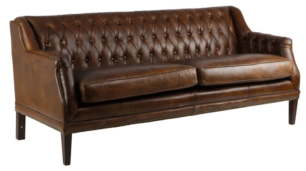 Sofas - Large Hampton Sofa in Cigar Leather - 3-Seater Elegance and Comfort - JP2B DECORATION