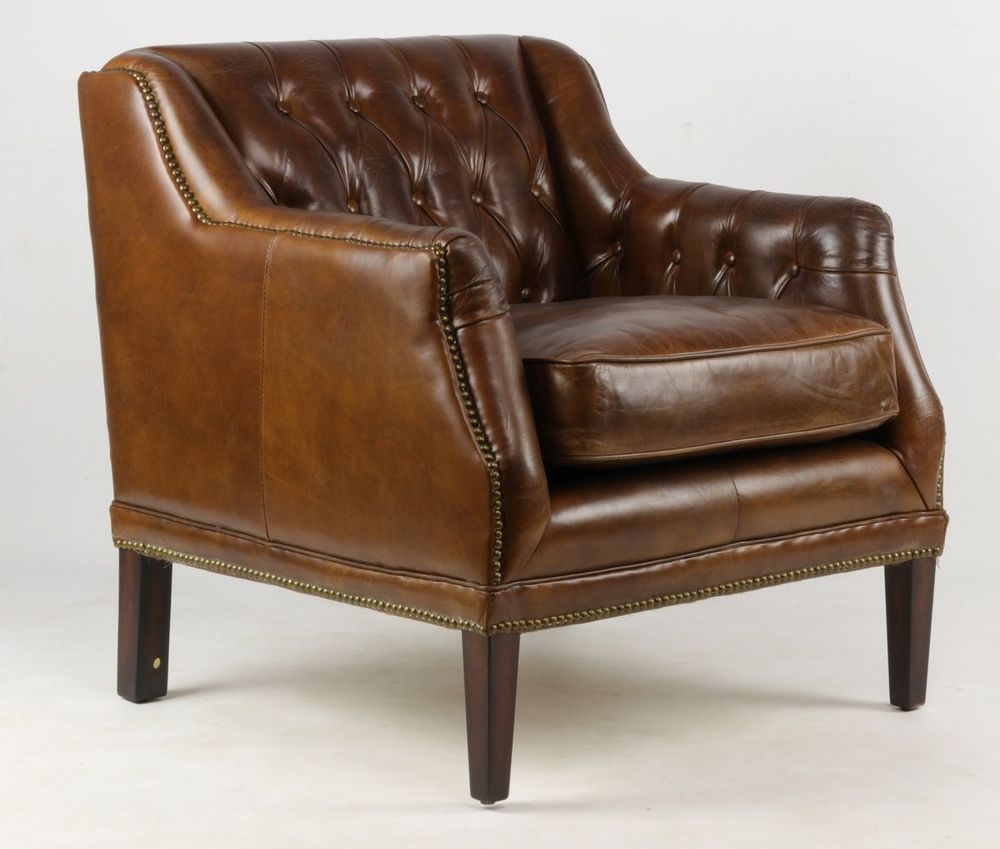 Armchairs - Hampton Armchair in Cigar Leather - Elegance and Comfort - JP2B DECORATION