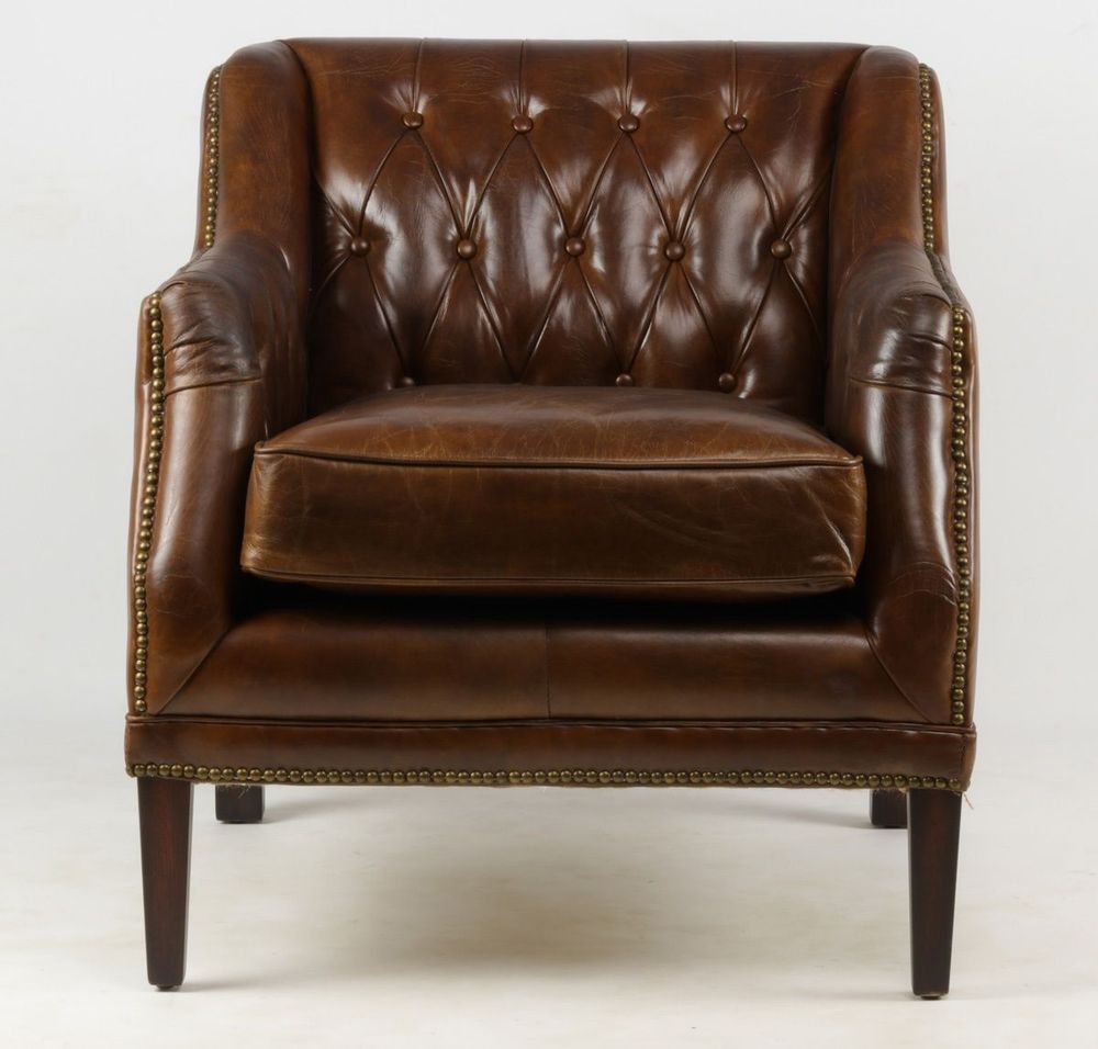 Armchairs - Hampton Armchair in Cigar Leather - Elegance and Comfort - JP2B DECORATION