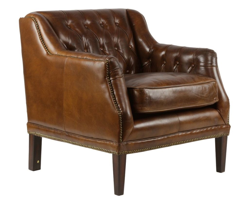 Armchairs - Hampton Armchair in Cigar Leather - Elegance and Comfort - JP2B DECORATION