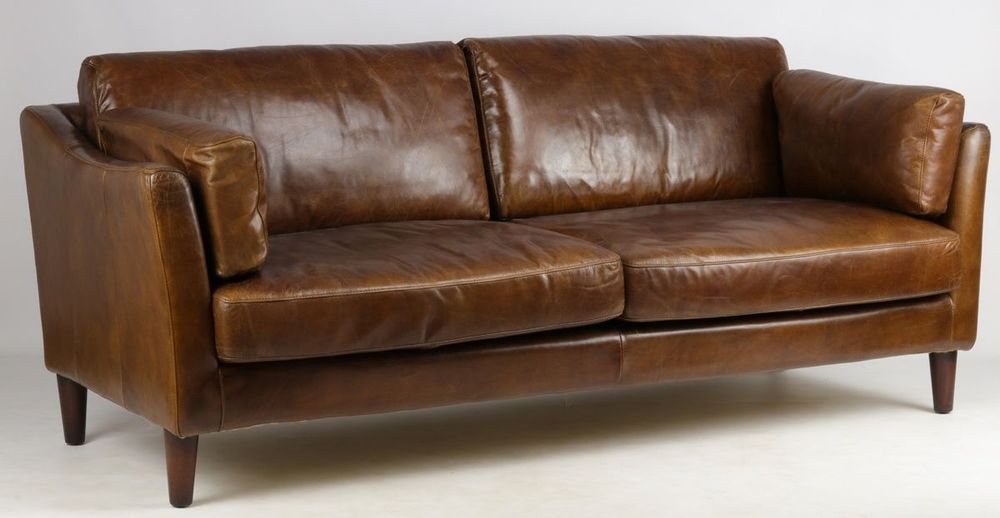 Sofas - Orlando Leather Sofa - 3-Seater Vintage Cigar - JP2B DECORATION