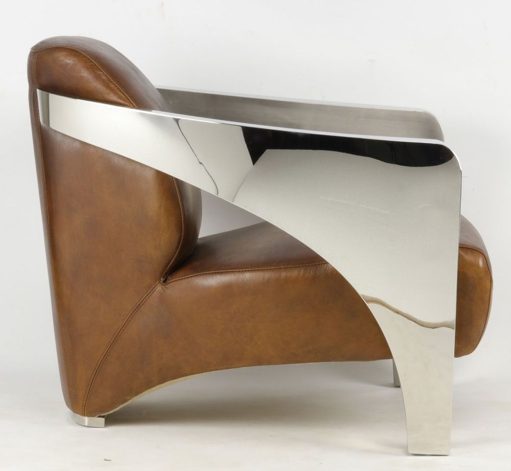 Fauteuils - Fauteuil Le Rutilant en cuir et inox - Élégance et originalité - JP2B DECORATION