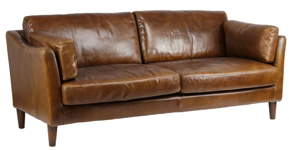 Sofas - Orlando Leather Sofa - 3-Seater Vintage Cigar - JP2B DECORATION
