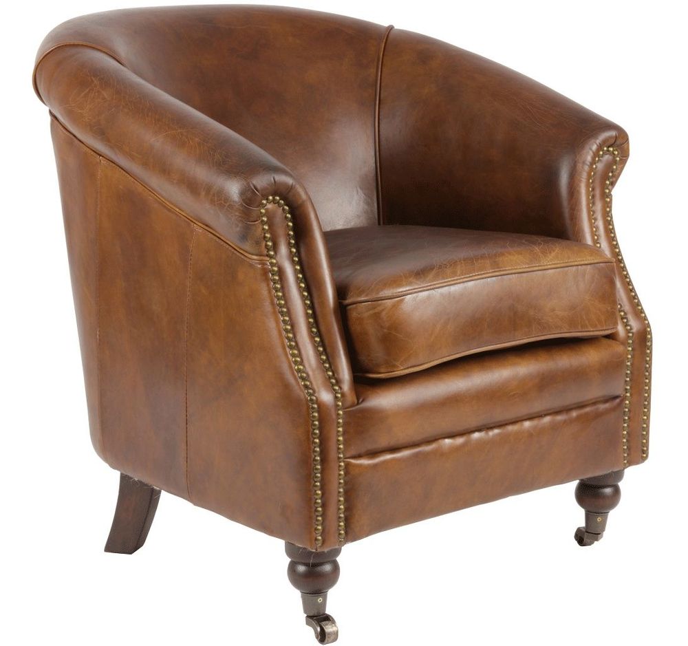 Fauteuils - Fauteuil Le Dominique en cuir cigare vintage – Confort et élégance - JP2B DECORATION