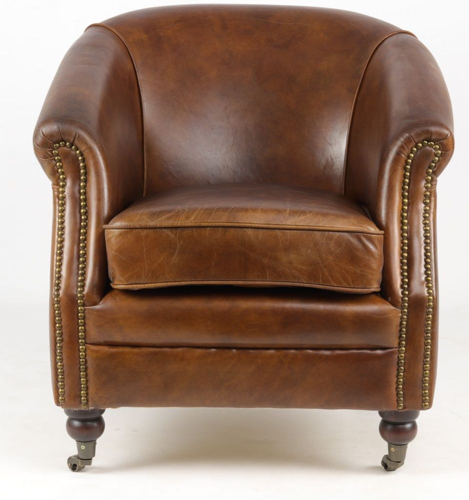 Fauteuils - Fauteuil Le Dominique en cuir cigare vintage – Confort et élégance - JP2B DECORATION