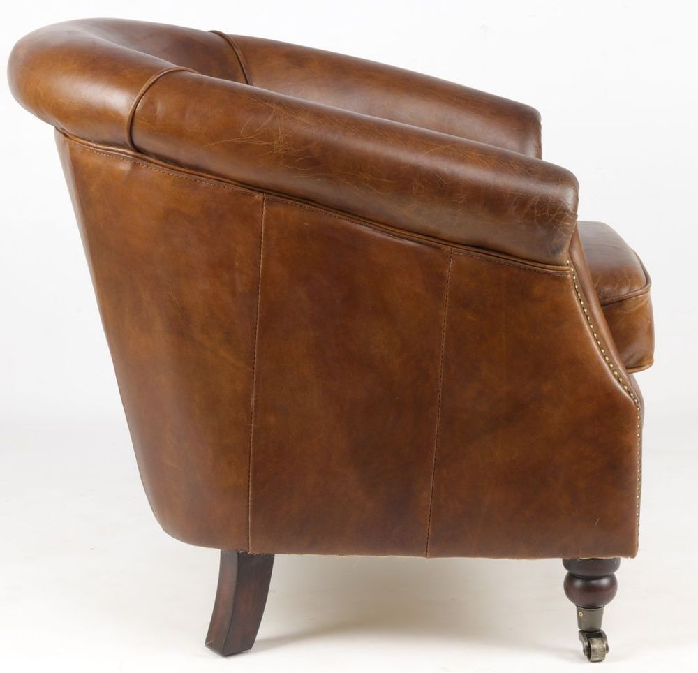 Fauteuils - Fauteuil Le Dominique en cuir cigare vintage – Confort et élégance - JP2B DECORATION