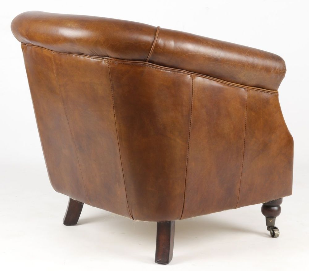 Fauteuils - Fauteuil Le Dominique en cuir cigare vintage – Confort et élégance - JP2B DECORATION