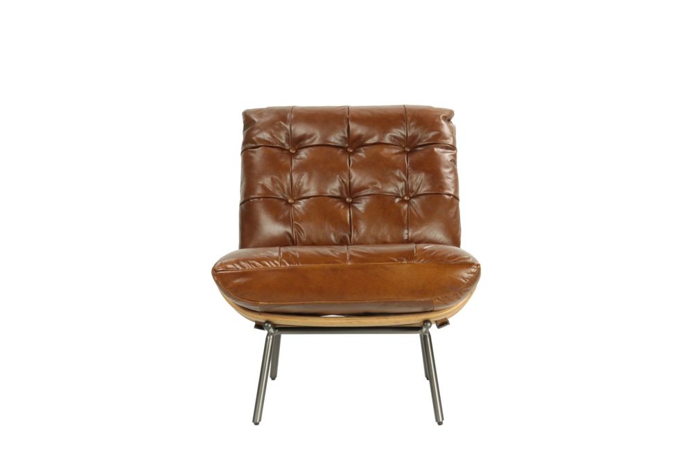 Fauteuils - Fauteuil Jansen cuir vieilli, style vintage années 70, pieds métal - JP2B DECORATION