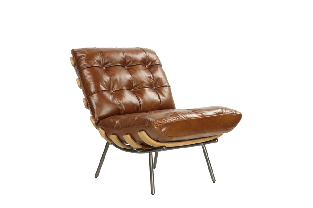 Fauteuils - Fauteuil Jansen cuir vieilli, style vintage années 70, pieds métal - JP2B DECORATION