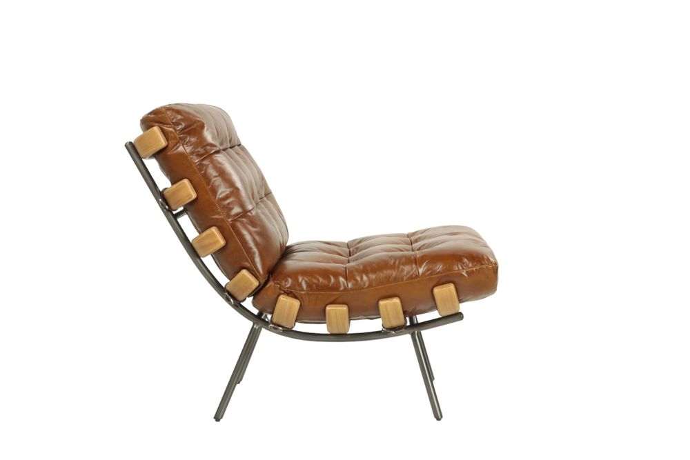 Fauteuils - Fauteuil Jansen cuir vieilli, style vintage années 70, pieds métal - JP2B DECORATION