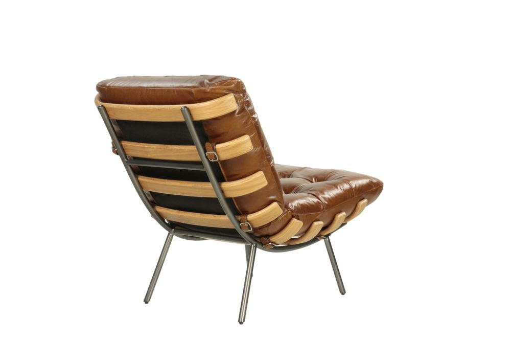 Fauteuils - Fauteuil Jansen cuir vieilli, style vintage années 70, pieds métal - JP2B DECORATION