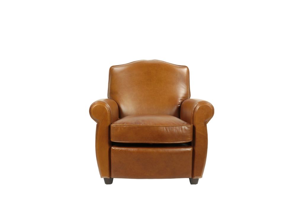 Fauteuils - Fauteuil Club Charleston cuir Havana, dossier arrondi, style classique - JP2B DECORATION