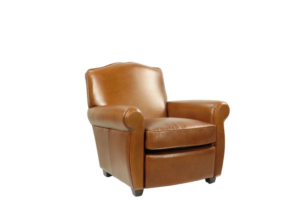 Fauteuils - Fauteuil Club Charleston cuir Havana, dossier arrondi, style classique - JP2B DECORATION