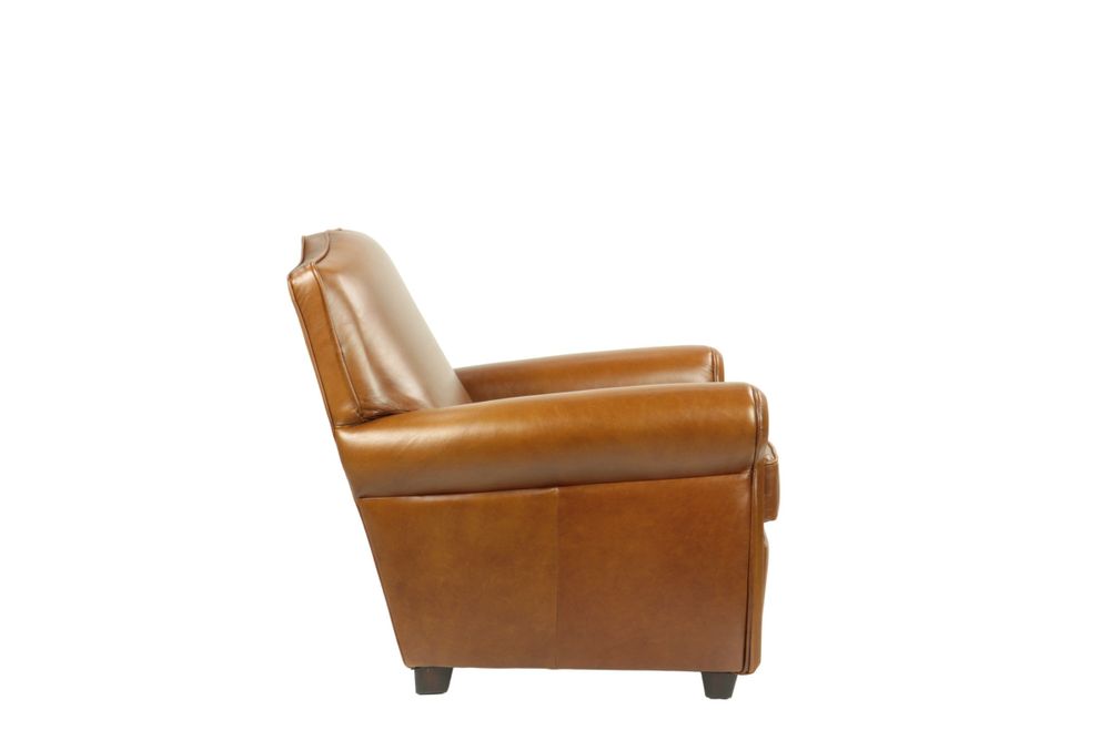 Fauteuils - Fauteuil Club Charleston cuir Havana, dossier arrondi, style classique - JP2B DECORATION