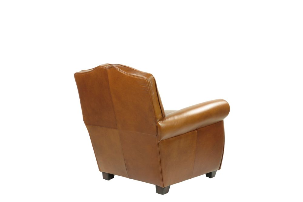 Fauteuils - Fauteuil Club Charleston cuir Havana, dossier arrondi, style classique - JP2B DECORATION