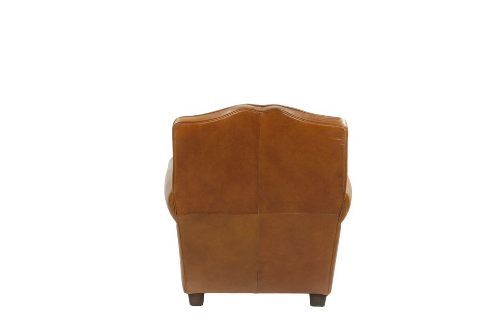 Fauteuils - Fauteuil Club Charleston cuir Havana, dossier arrondi, style classique - JP2B DECORATION