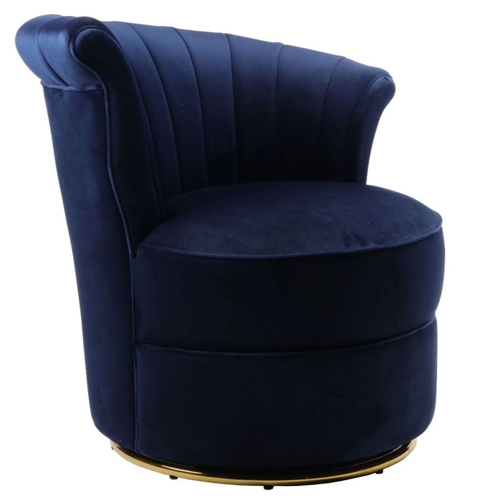 Fauteuils - Fauteuil Swan Bleu - Design compact et pivotant en velours - JP2B DECORATION
