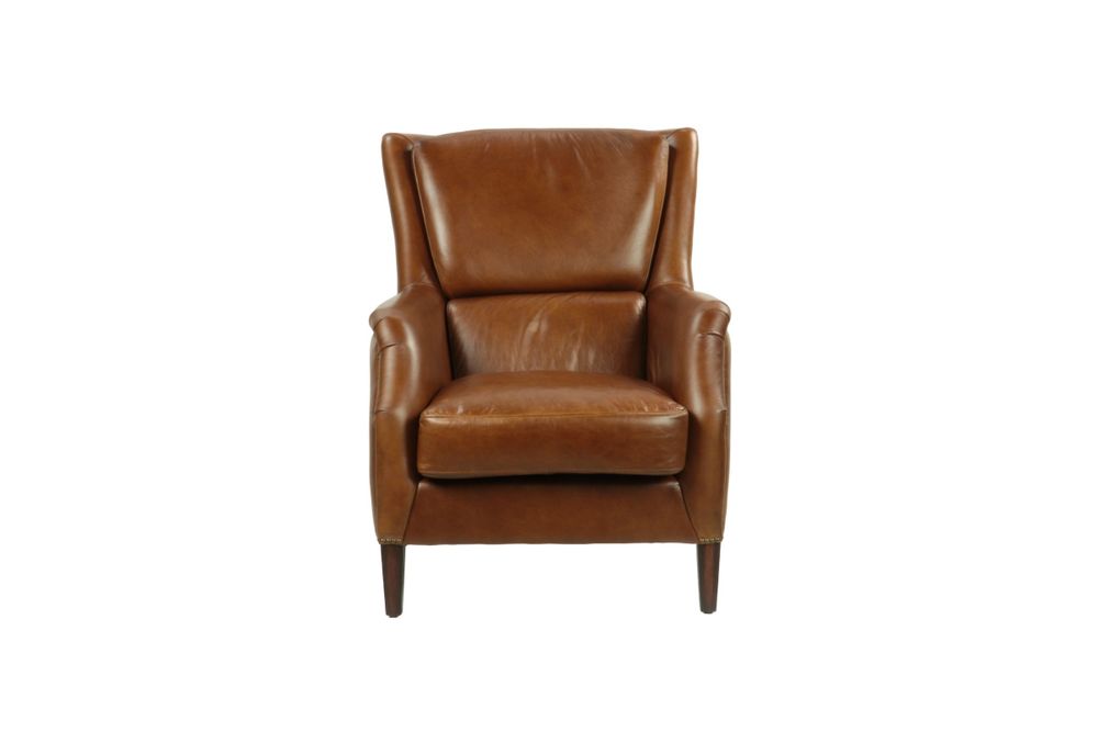 Fauteuils - Fauteuil Library cuir Havana, assise large et confortable, style classique - JP2B DECORATION