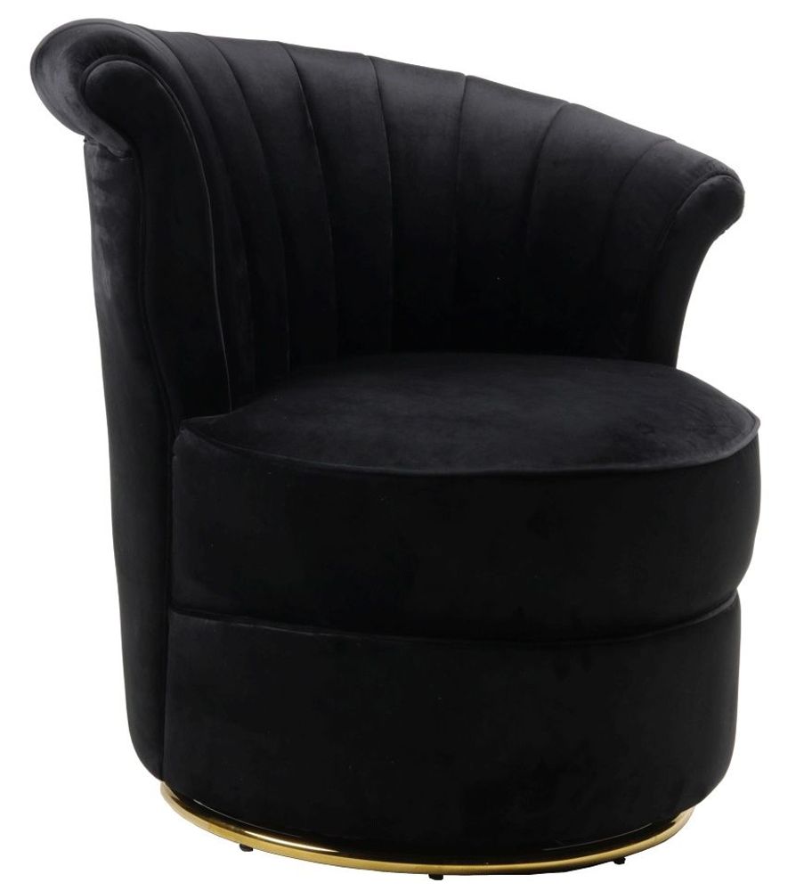 Armchairs - Swan Black Armchair - Compact and Swivel Velvet Design - JP2B DECORATION