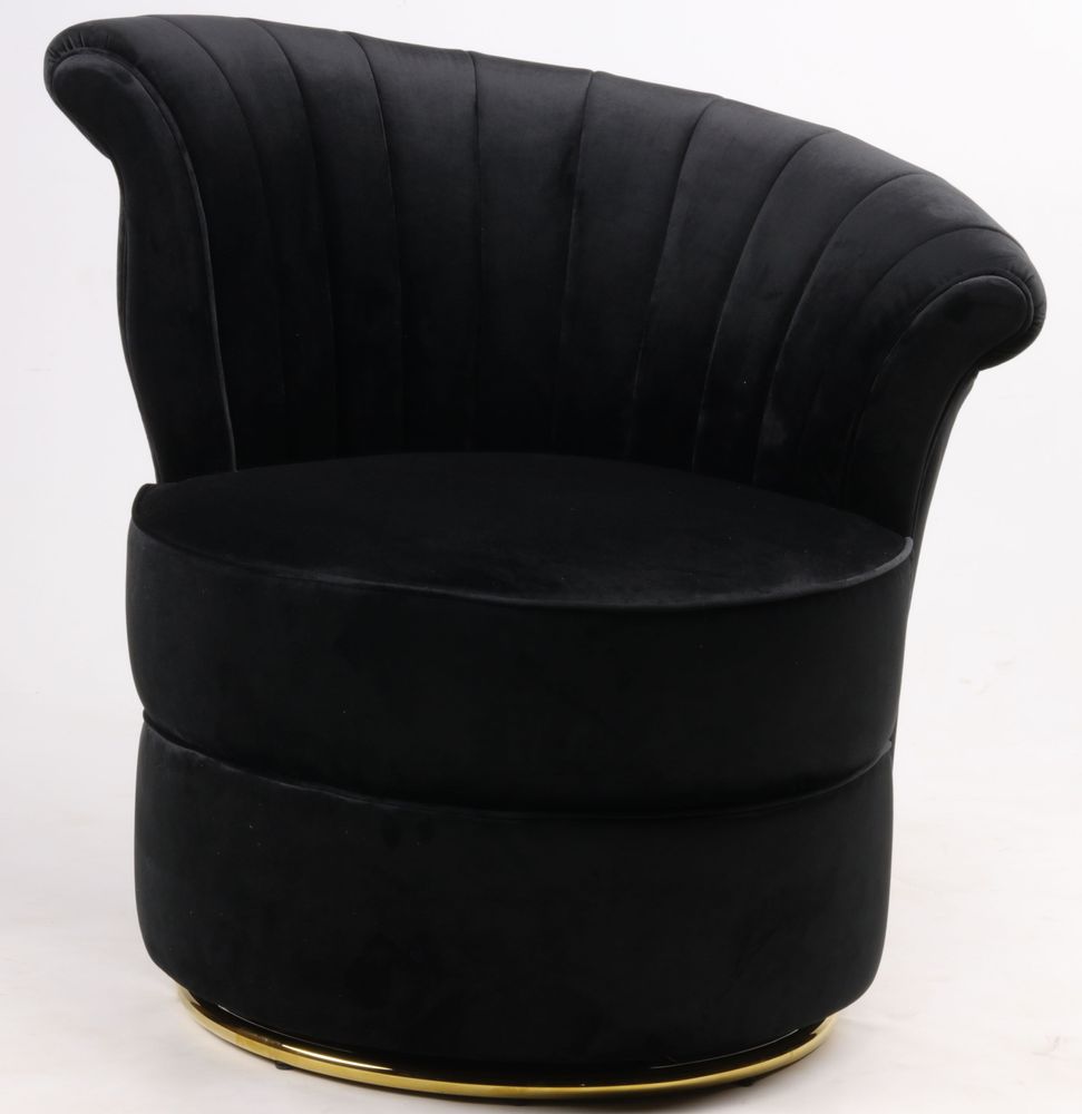 Armchairs - Swan Black Armchair - Compact and Swivel Velvet Design - JP2B DECORATION
