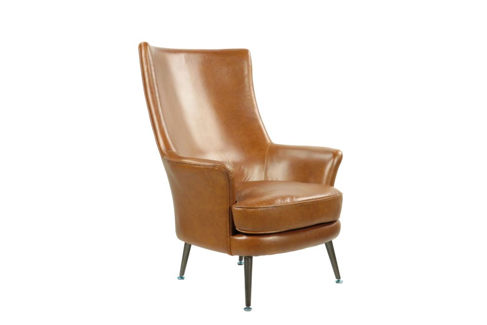Armchairs - Tampa Armchair, Havana leather, large and comfortable, classic design - JP2B DECORATION