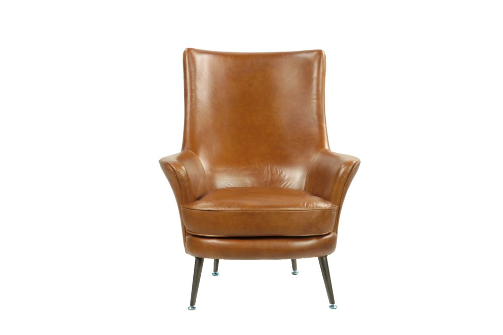 Armchairs - Tampa Armchair, Havana leather, large and comfortable, classic design - JP2B DECORATION