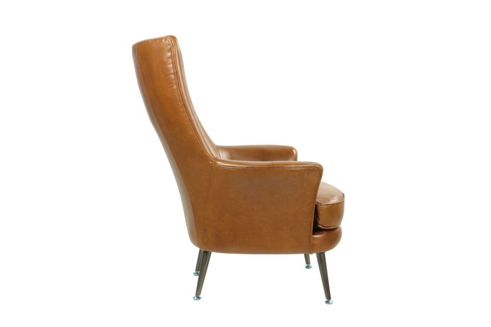 Armchairs - Tampa Armchair, Havana leather, large and comfortable, classic design - JP2B DECORATION