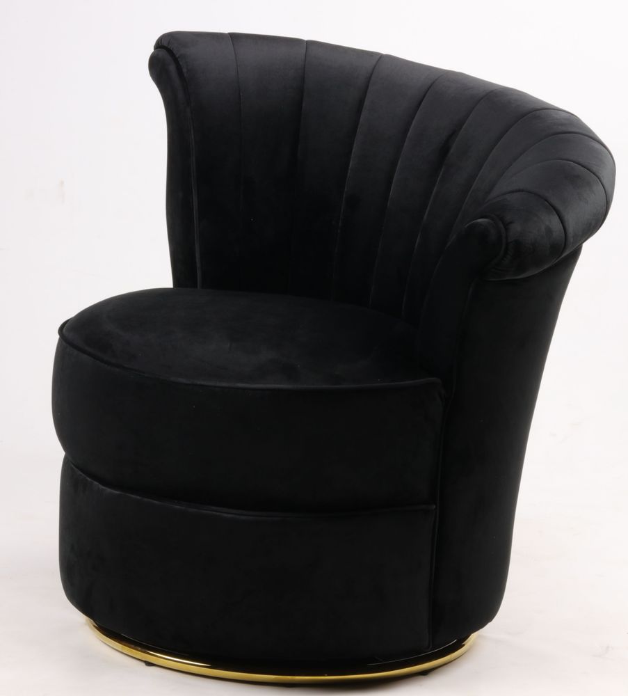 Armchairs - Swan Black Armchair - Compact and Swivel Velvet Design - JP2B DECORATION