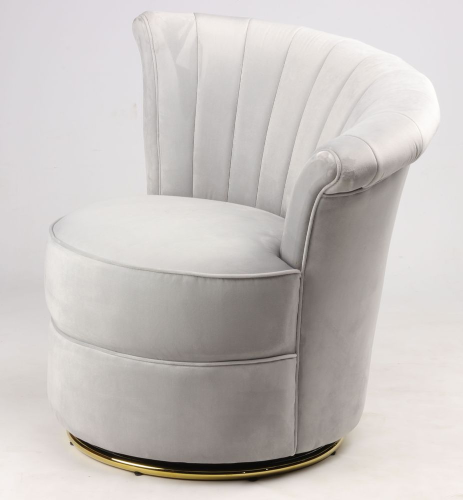 Armchairs - Swan Grey Armchair - Compact and Swivel Velvet Design - JP2B DECORATION