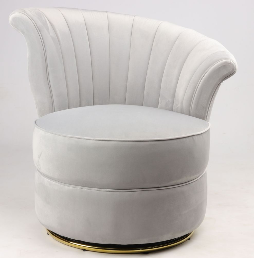 Armchairs - Swan Grey Armchair - Compact and Swivel Velvet Design - JP2B DECORATION