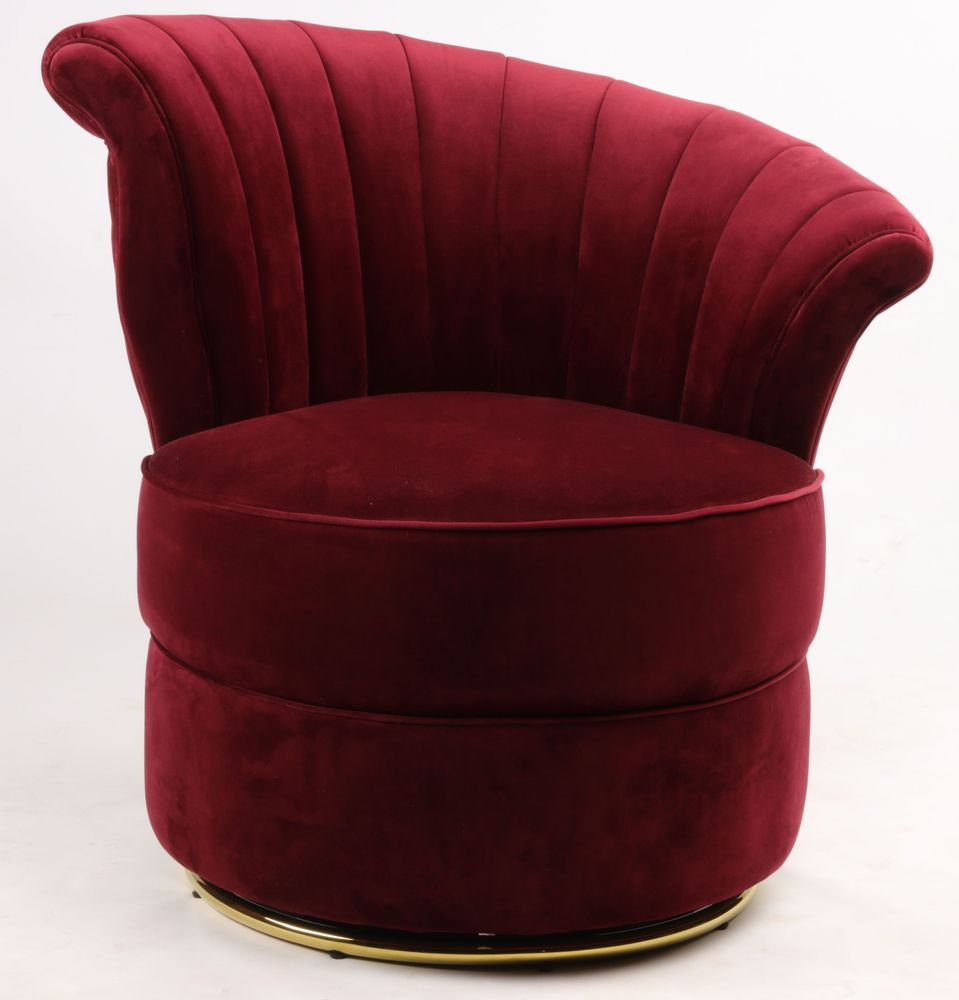Fauteuils - Fauteuil Velours Rouge - Design compact et pivotant - JP2B DECORATION