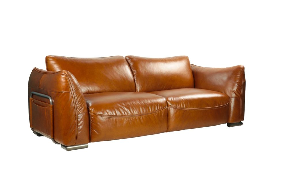 Armchairs - Wheter Sofa in Havana Leather, 3-Seater, Robust and Elegant Design - JP2B DECORATION