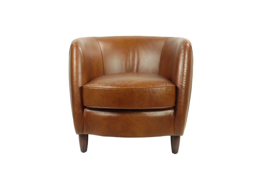 Armchairs - Roly Armchair in Havana Leather, compact and refined - JP2B DECORATION