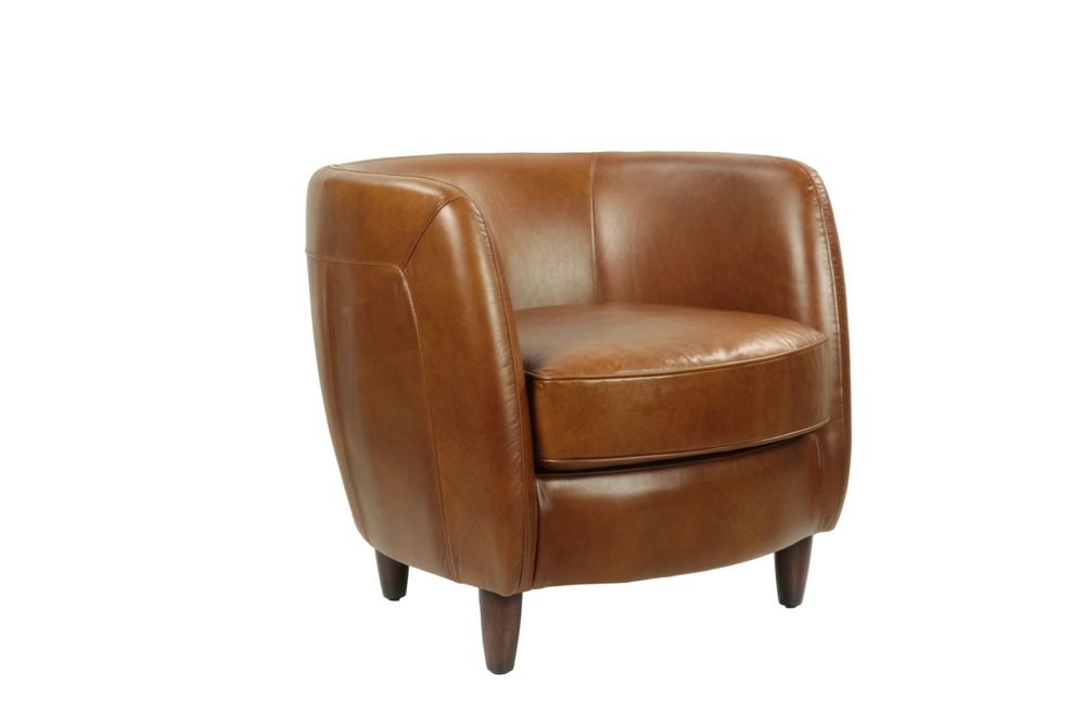 Armchairs - Roly Armchair in Havana Leather, compact and refined - JP2B DECORATION