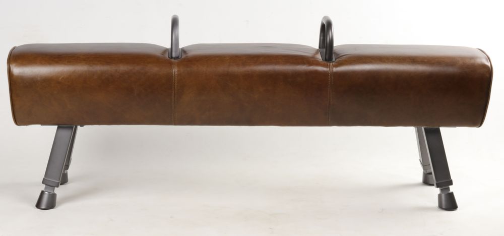 Stools - Billy Elliot 3-seater bench in genuine leather, vintage gym horse style - JP2B DECORATION