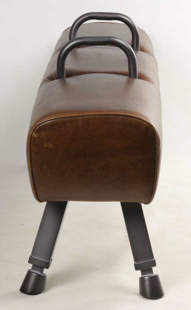 Stools - Billy Elliot 3-seater bench in genuine leather, vintage gym horse style - JP2B DECORATION