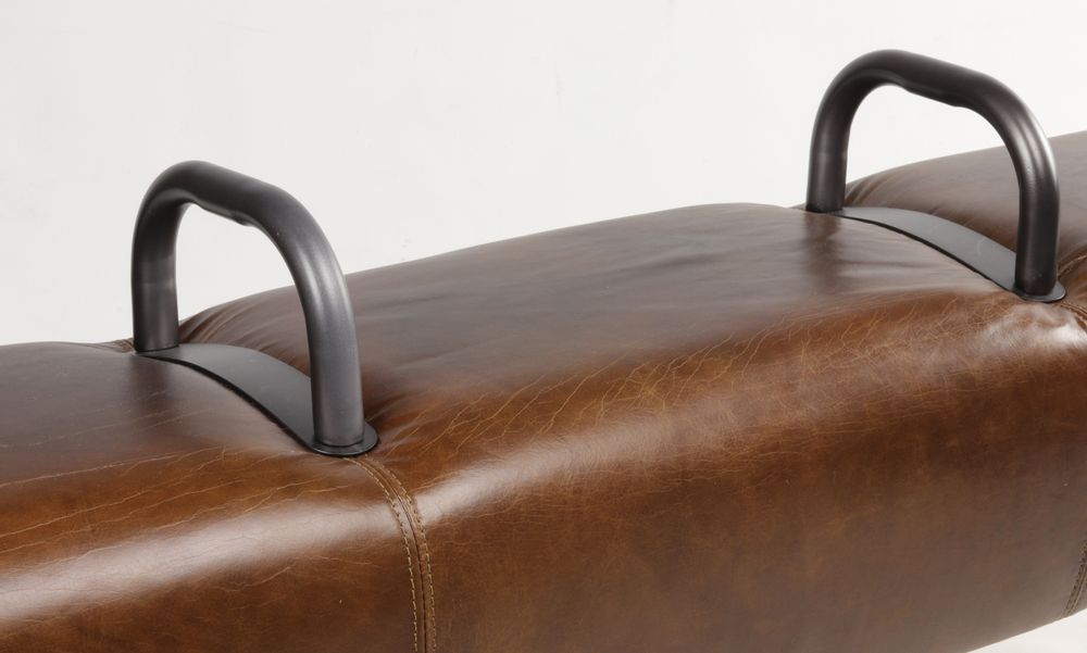 Stools - Billy Elliot 3-seater bench in genuine leather, vintage gym horse style - JP2B DECORATION