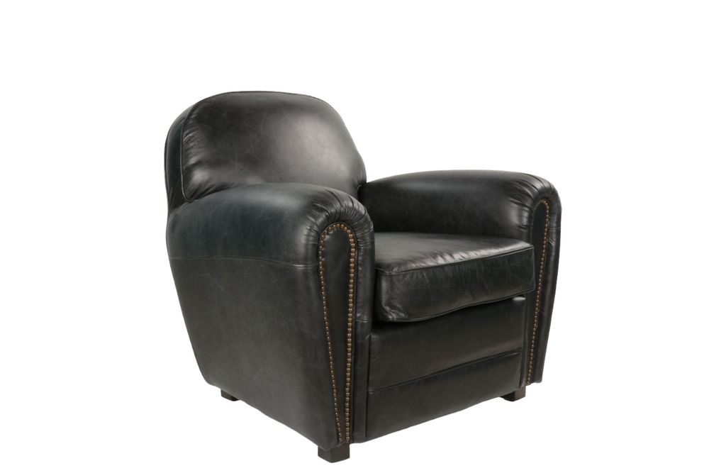 Fauteuils - Fauteuil Club Black cuir vieilli, style classique, confort exceptionnel - JP2B DECORATION