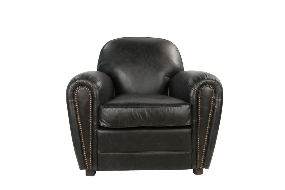 Fauteuils - Fauteuil Club Black cuir vieilli, style classique, confort exceptionnel - JP2B DECORATION