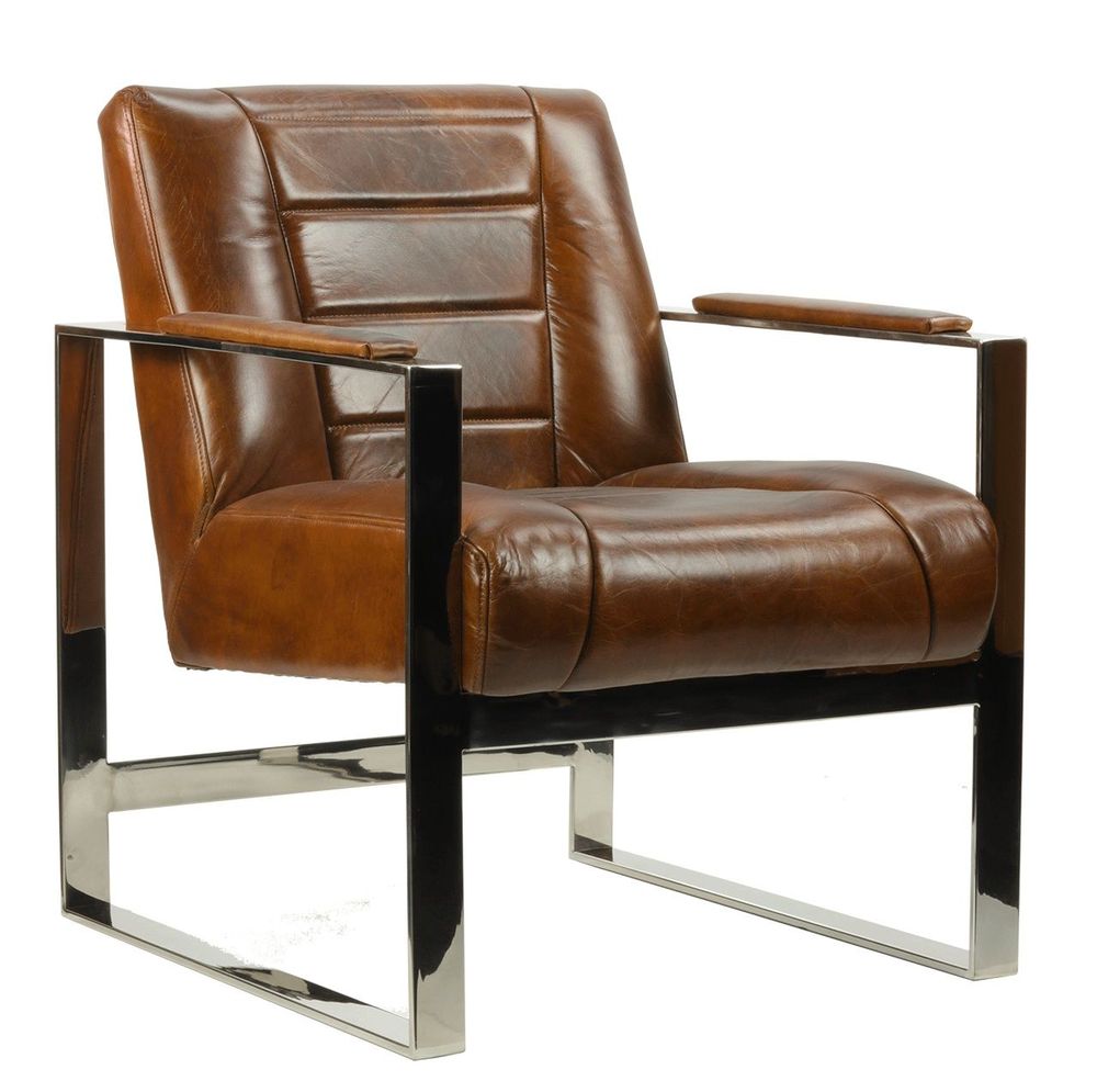 Armchairs - Oregon armchair in genuine leather, vintage and sturdy design - JP2B DECORATION