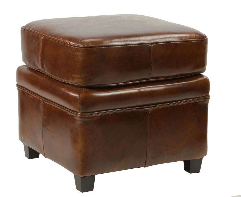 Tabourets - Repose-pied Club 2 en cuir véritable, design vintage - JP2B DECORATION