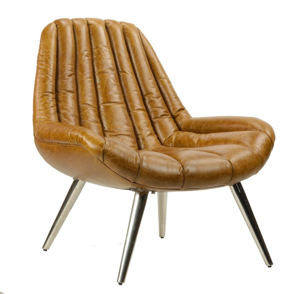 Fauteuils - Fauteuil Seventeen en cuir véritable, style vintage années 70 - JP2B DECORATION
